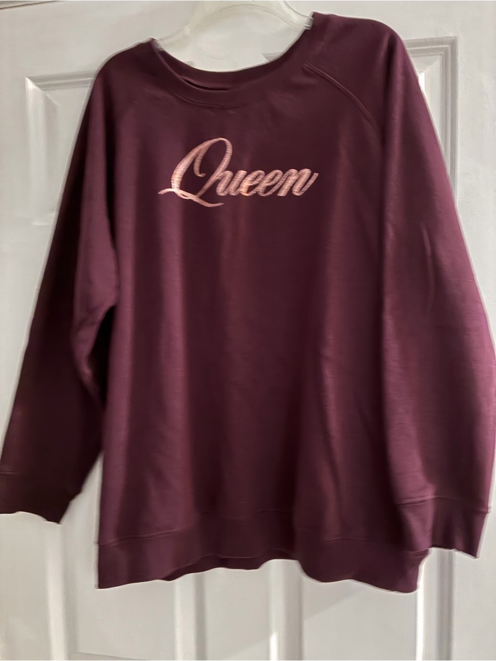 Queen Maroon Crewneck Sweatshirt with Pink 'Queen' Script OS